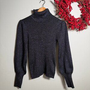 Carmen Marc Valvo Womens Fitted Turtleneck Stretch Knit Sweater MEDIUM Navy